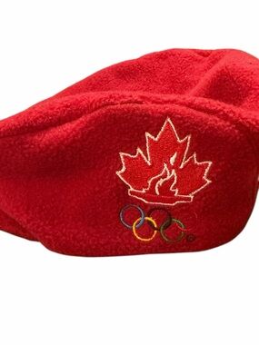 90s Roots Athletic Olympic Nordic Fleece Hat Poor Boy Beret Canada Nagano Red S
